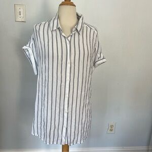 beachlunchlounge White Striped Short Sleeve‎ Top S